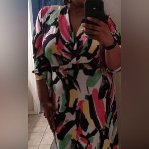 Colorful wrap around dress.